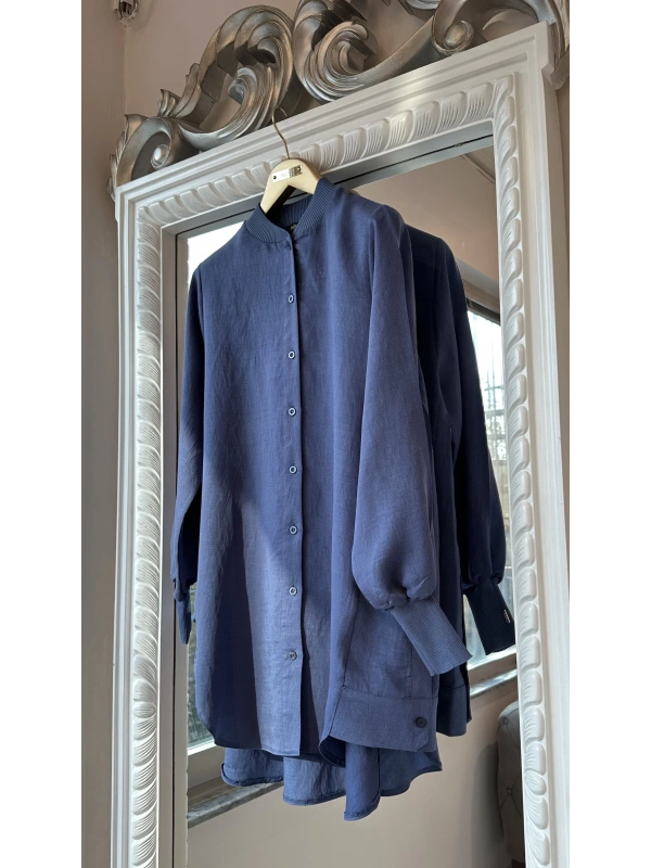 İNVEE Düğme Detaylı Geniş Gömlek - İndigo