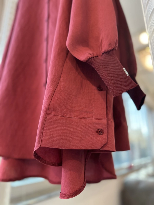 İNVEE Düğme Detaylı Geniş Gömlek - Bordo