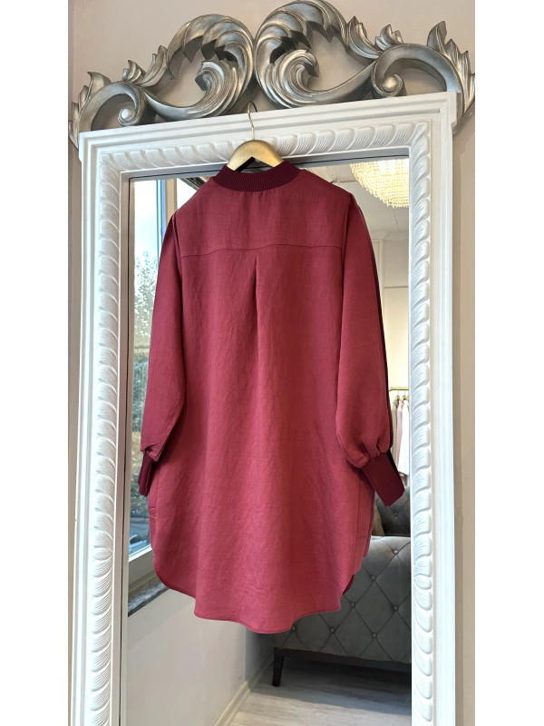 İNVEE Düğme Detaylı Geniş Gömlek - Bordo