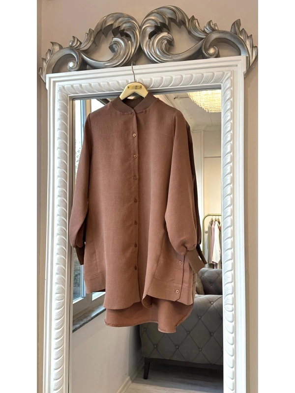 İNVEE Düğme Detaylı Geniş Gömlek - Tarçın