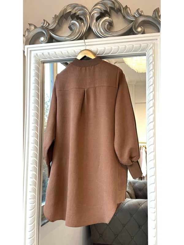 İNVEE Düğme Detaylı Geniş Gömlek - Tarçın