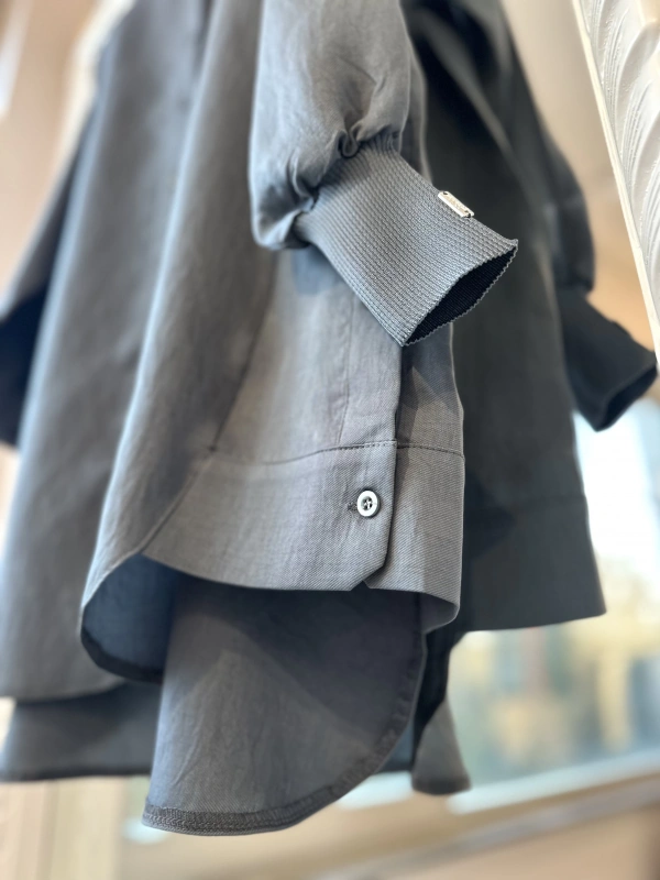 İNVEE Düğme Detaylı Geniş Gömlek - Füme