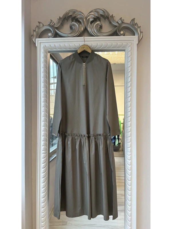 İNVEE Fermuar Detaylı Elbise - Çağla