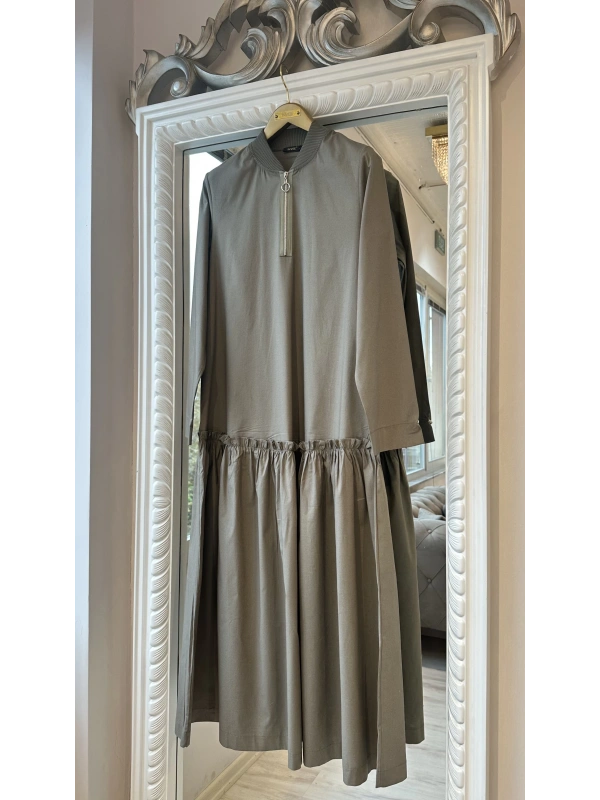 İNVEE Fermuar Detaylı Elbise - Çağla