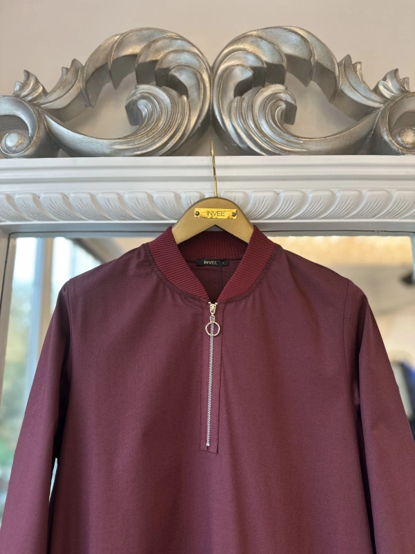 İNVEE Fermuar Detaylı Elbise - Bordo