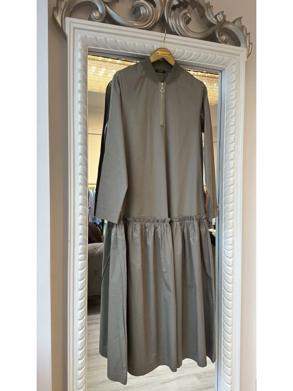 İNVEE Fermuar Detaylı Elbise - Çağla