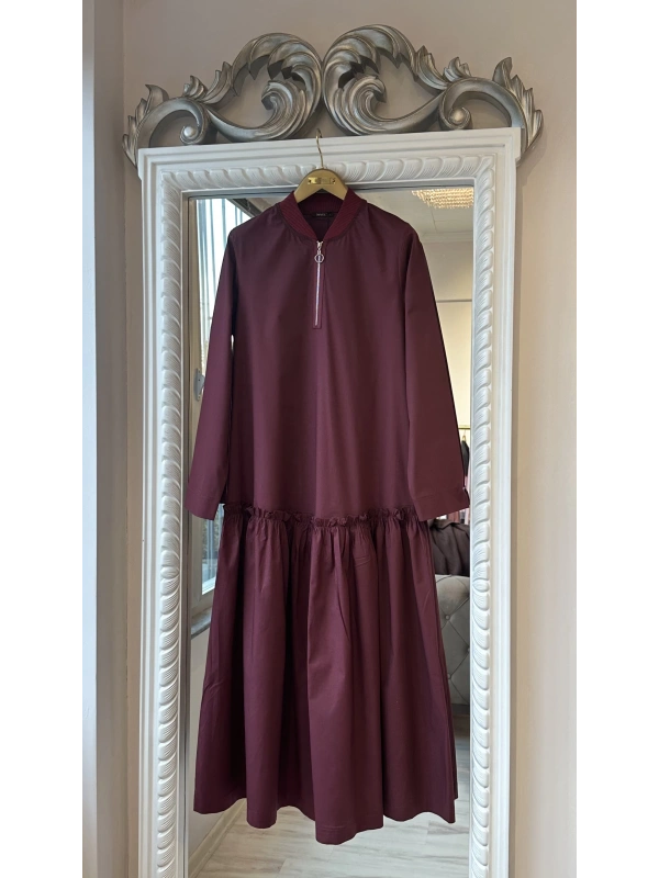İNVEE Fermuar Detaylı Elbise - Bordo