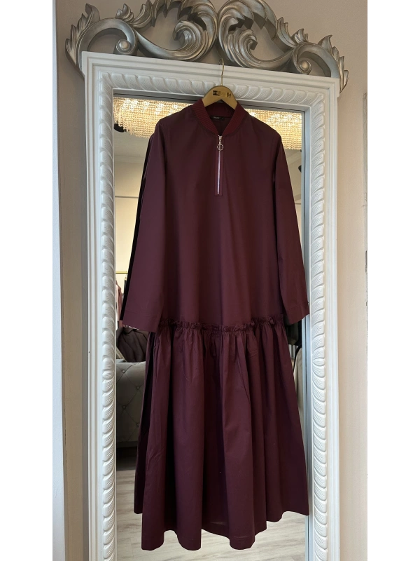 İNVEE Fermuar Detaylı Elbise - Bordo