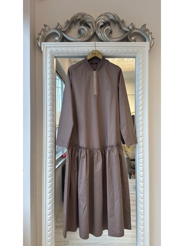 İNVEE Fermuar Detaylı Elbise - Tarçın