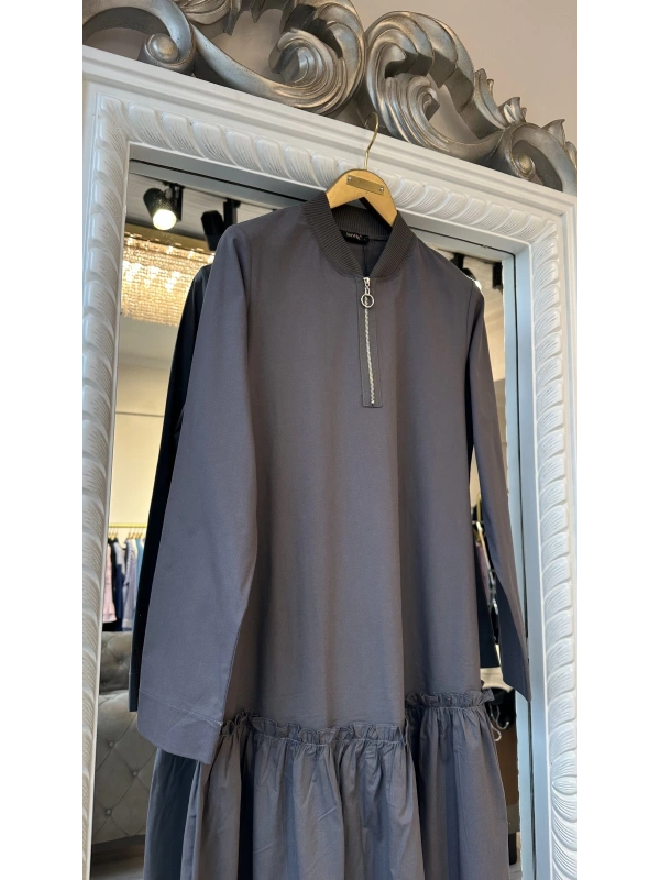 İNVEE Fermuar Detaylı Elbise - Füme