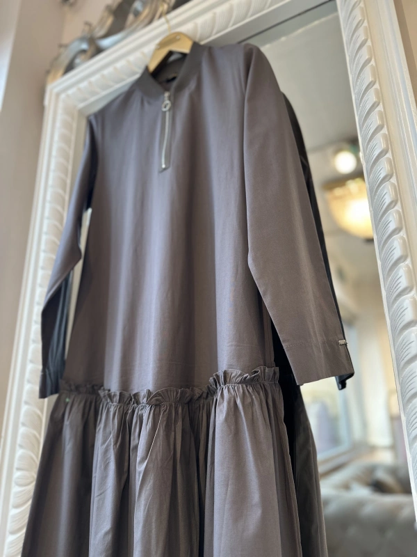 İNVEE Fermuar Detaylı Elbise - Füme