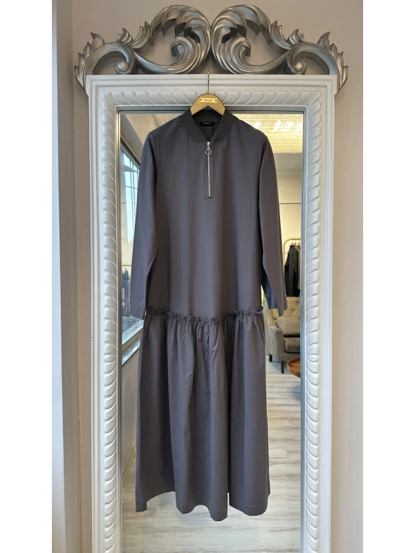 İNVEE Fermuar Detaylı Elbise - Füme