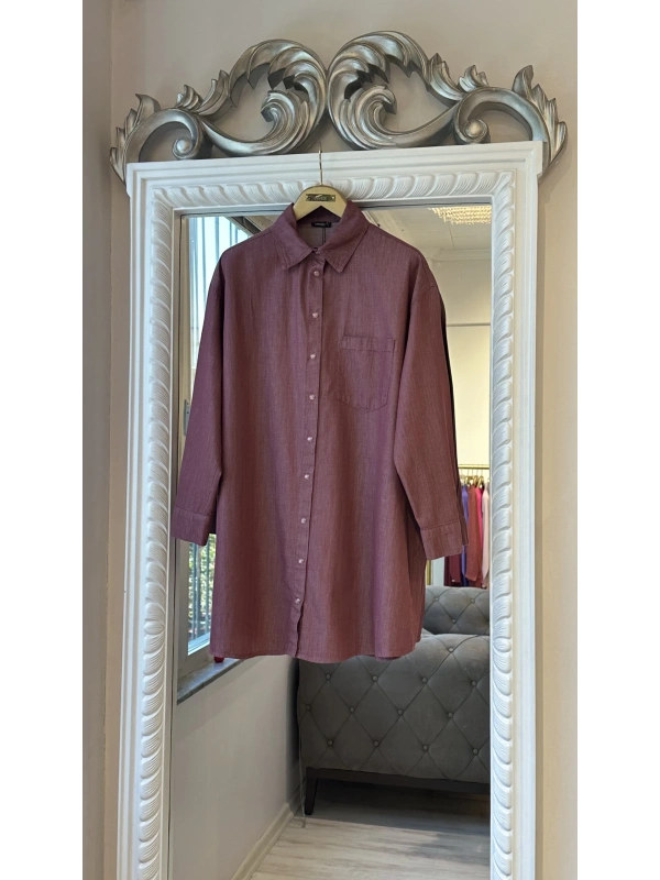 İNVEE İnce Denim Gömlek - Açık Bordo