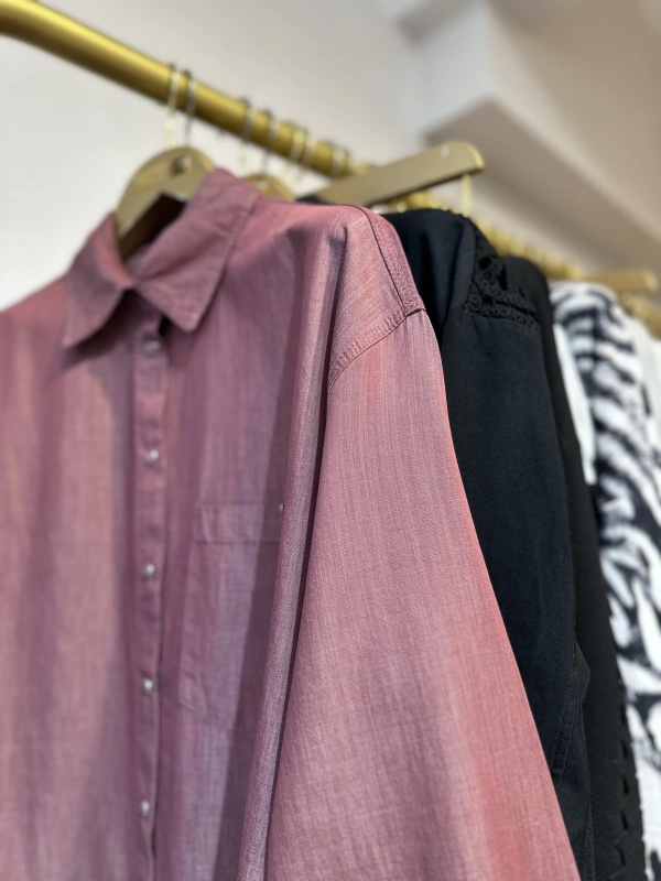 İNVEE İnce Denim Gömlek - Açık Bordo