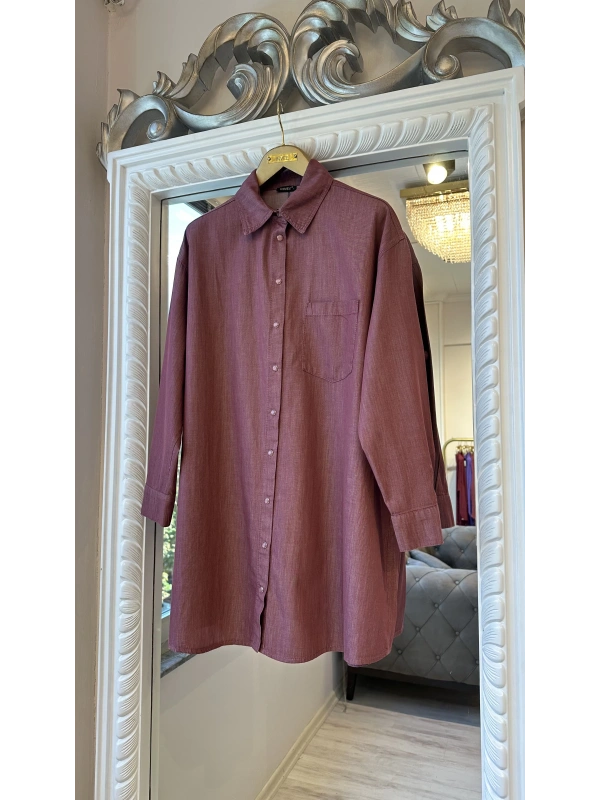 İNVEE İnce Denim Gömlek - Açık Bordo