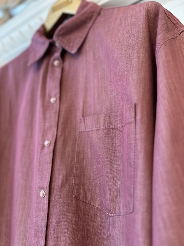 İNVEE İnce Denim Gömlek - Açık Bordo