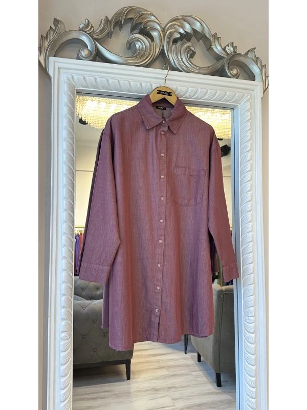 İNVEE İnce Denim Gömlek - Açık Bordo