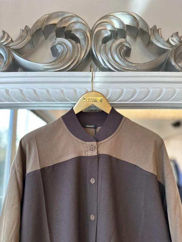 Kahverengi Renk Bloklu Gömlek