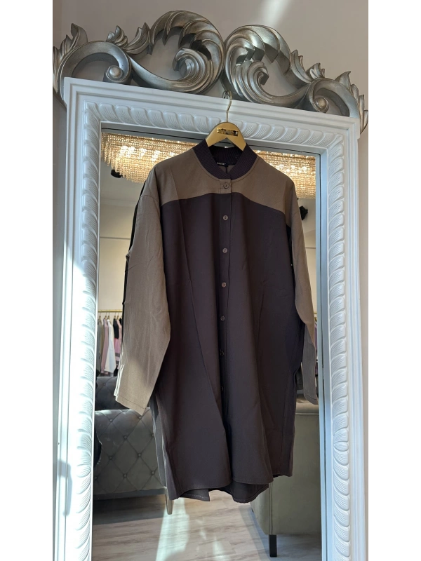 Kahverengi Renk Bloklu Gömlek