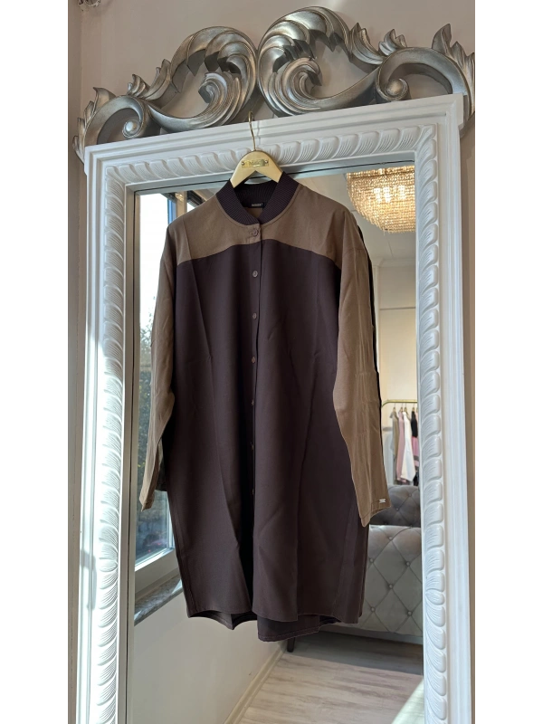 Kahverengi Renk Bloklu Gömlek