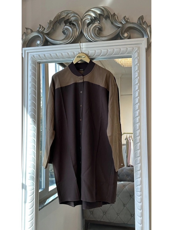 Kahverengi Renk Bloklu Gömlek