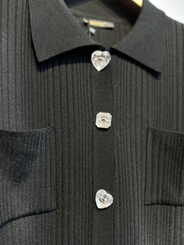 İNVEE Kalp Düğmeli Triko Takım - Siyah