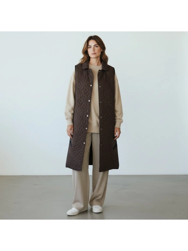 İNVEE Kapitone Uzun Yelek - Kahverengi