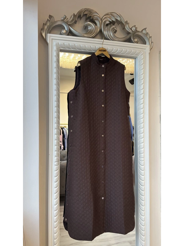 İNVEE Kapitone Uzun Yelek - Kahverengi