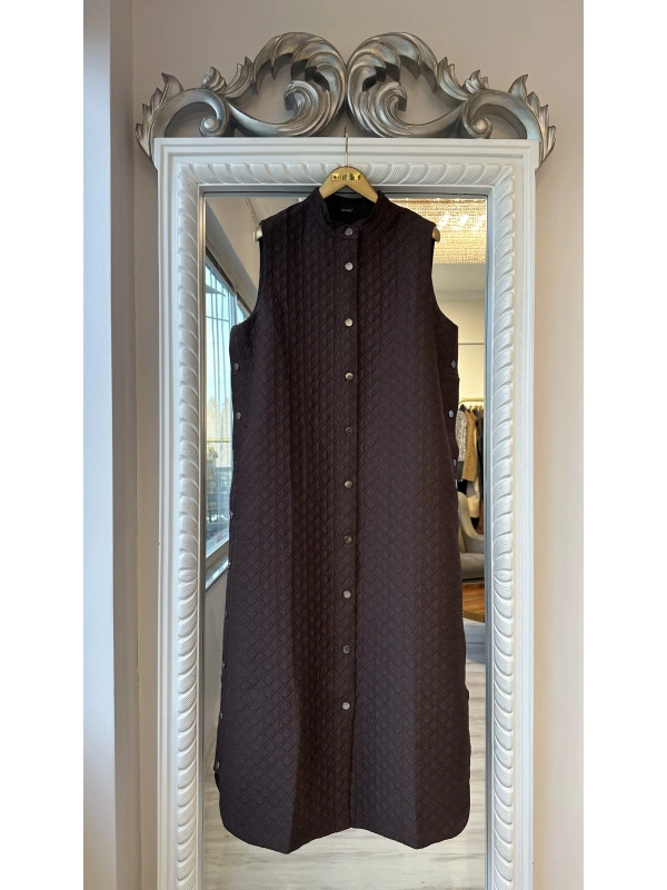 İNVEE Kapitone Uzun Yelek - Kahverengi