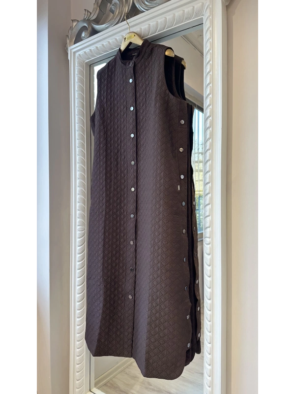 İNVEE Kapitone Uzun Yelek - Kahverengi