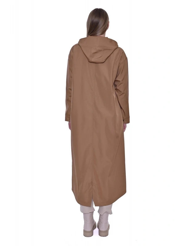İNVEE Kapüşonlu Uzun Yağmurluk - Camel