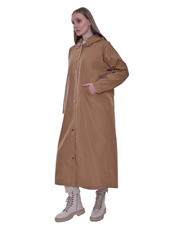 İNVEE Kapüşonlu Uzun Yağmurluk - Camel