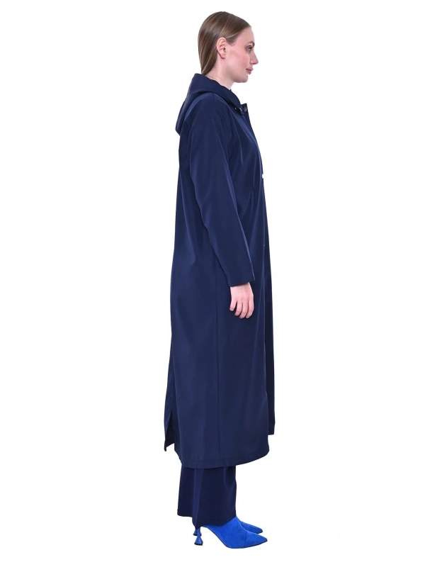 İNVEE Kapüşonlu Uzun Yağmurluk - Lacivert