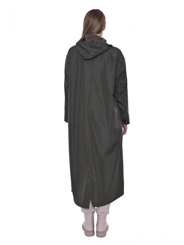 İNVEE Kapüşonlu Uzun Yağmurluk - Haki