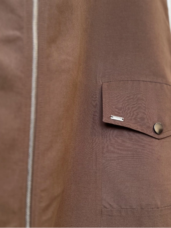 İNVEE Kapüşonlu Uzun Yelek - Kahverengi