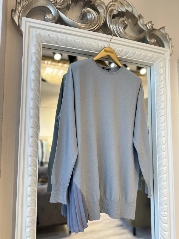 İNVEE Plise Detaylı Triko Tunik - Gri