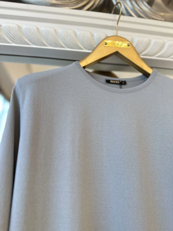 İNVEE Plise Detaylı Triko Tunik - Gri