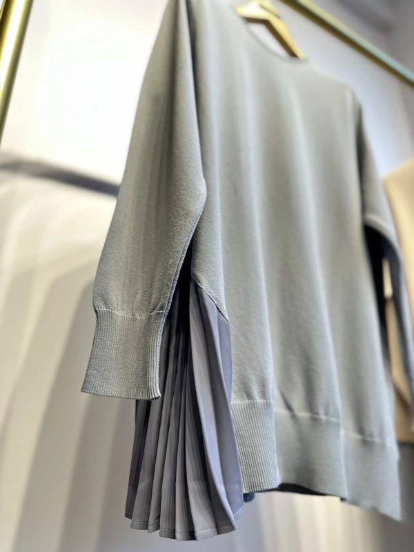 İNVEE Plise Detaylı Triko Tunik - Gri