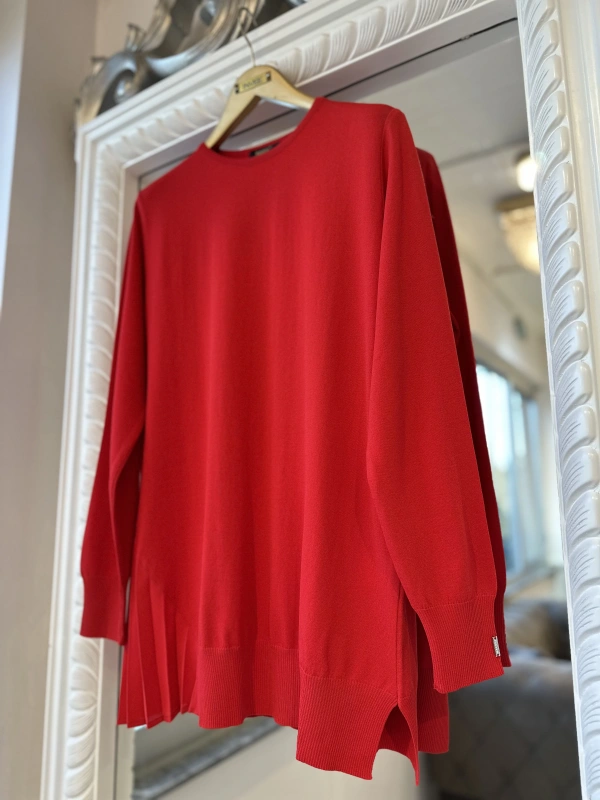 İNVEE Plise Detaylı Triko Tunik - Kırmızı