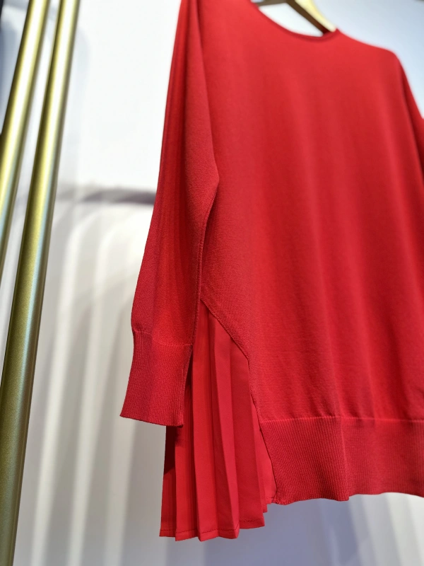 İNVEE Plise Detaylı Triko Tunik - Kırmızı