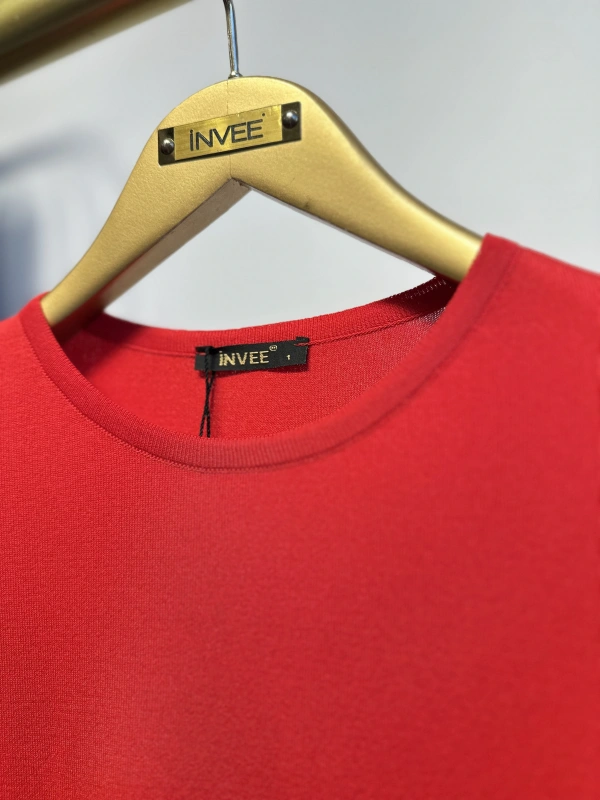 İNVEE Plise Detaylı Triko Tunik - Kırmızı