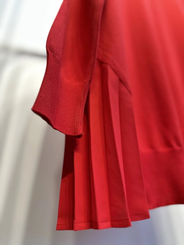 İNVEE Plise Detaylı Triko Tunik - Kırmızı