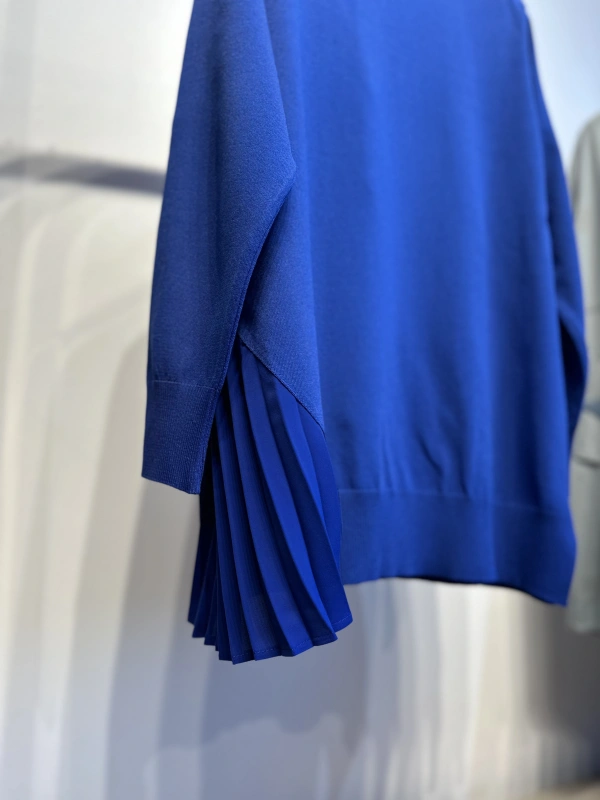 İNVEE Plise Detaylı Triko Tunik - Sax