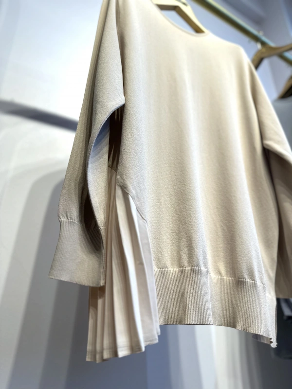 İNVEE Plise Detaylı Triko Tunik - Fondöten