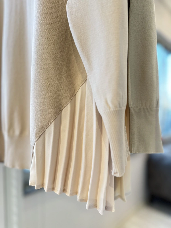 İNVEE Plise Detaylı Triko Tunik - Fondöten