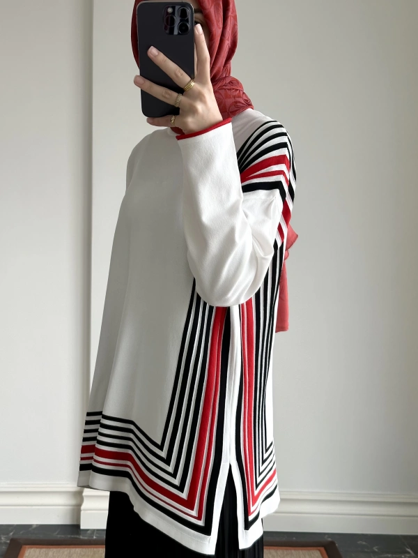 İNVEE Renk Bloklu Triko Tunik - Beyaz