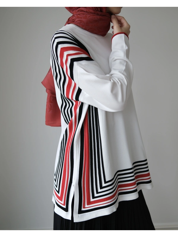 İNVEE Renk Bloklu Triko Tunik - Beyaz