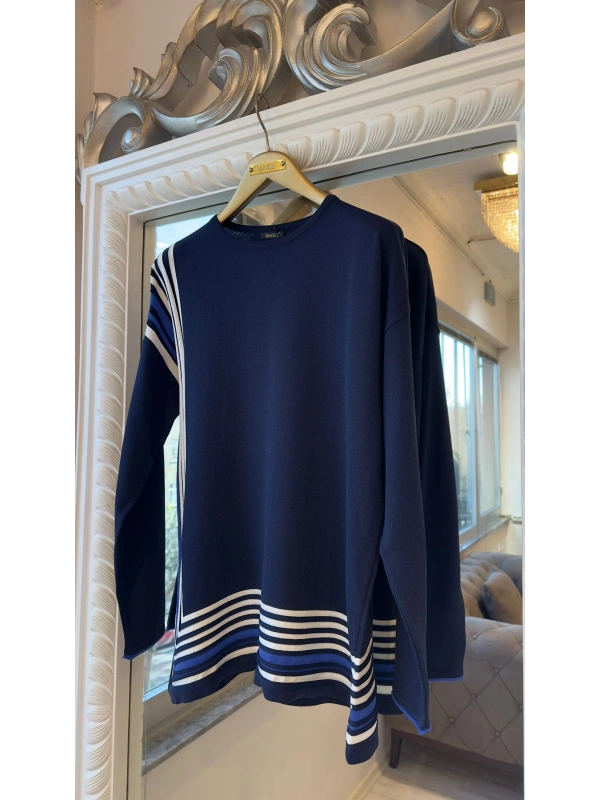 İNVEE Renk Bloklu Triko Tunik - Lacivert