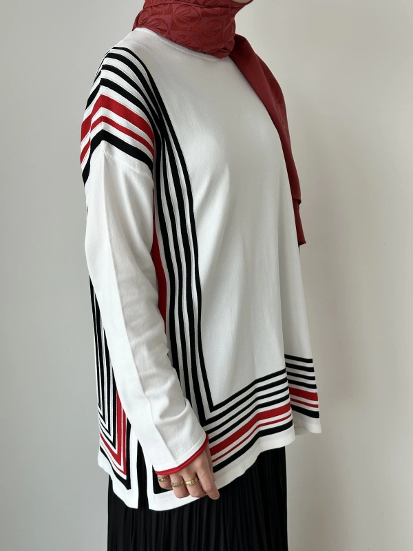İNVEE Renk Bloklu Triko Tunik - Beyaz
