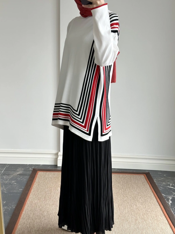 İNVEE Renk Bloklu Triko Tunik - Beyaz